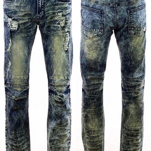 Brand New Men’s Biker Stained Denim Jeans